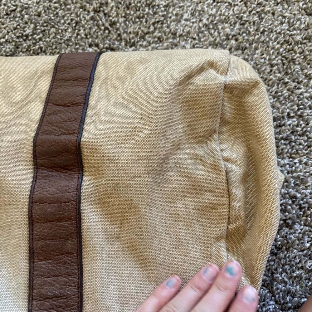 Vintage Rugby Ralph Lauren Khaki Canvas & Leather Small Duffle Tote Bag Monogram - Picture 5 of 16